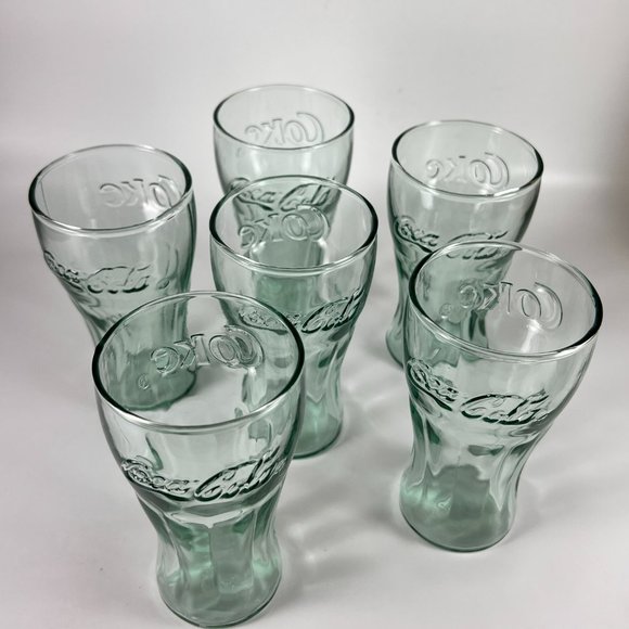 Vtg Coca Cola Coke Green Embossed Bell Shaped Juice Glasses Collectible Lot of 6 - Picture 2 of 14
